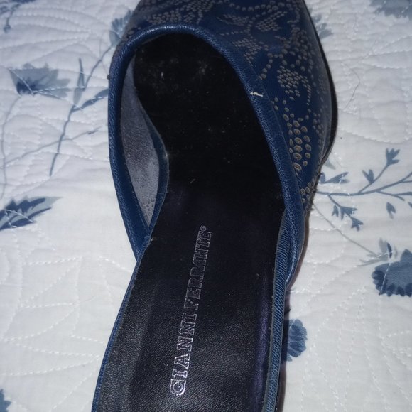 Gianni Ferrante Vero Cuoio Blue Leather Mules ~37~ - Picture 3 of 10